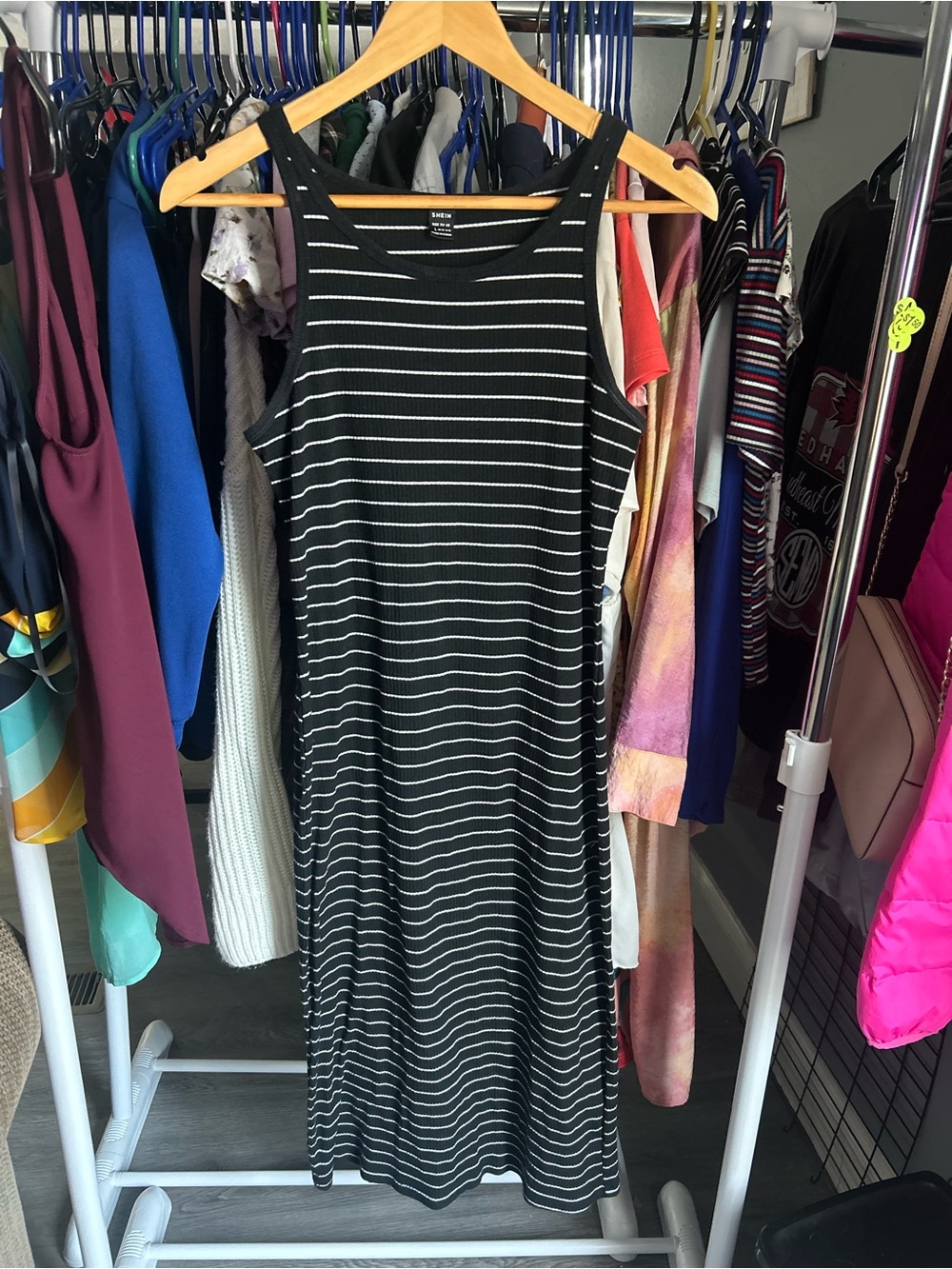SHEIN Black & White Striped Tank Midi Dress